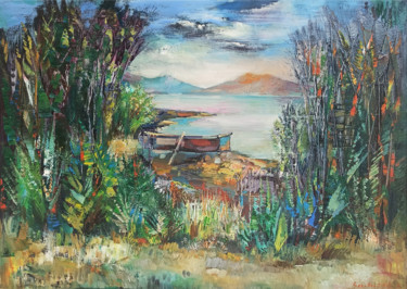 Painting titled "Landscape (70x50cm,…" by Seyran, Original Artwork, Oil Mounted on Wood Stretcher frame
