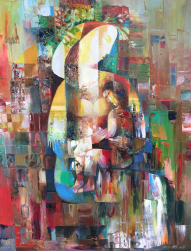 Painting titled "Love and tenderness…" by Seyran, Original Artwork, Oil Mounted on Wood Stretcher frame