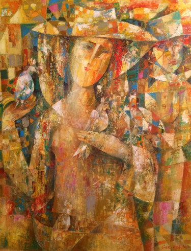 Pintura titulada "Girl portrait with…" por Seyran, Obra de arte original, Oleo Montado en Bastidor de camilla de madera