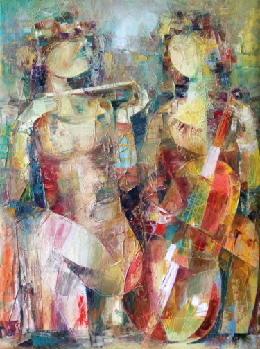 Painting titled "Duet (60x80cm oil/c…" by Seyran, Original Artwork, Oil Mounted on Wood Stretcher frame