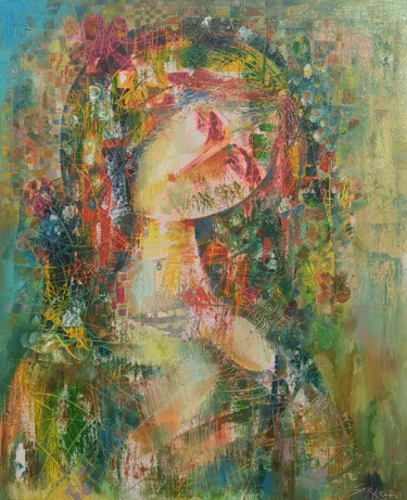 Painting titled "Spring portrait (40…" by Seyran, Original Artwork, Oil Mounted on Wood Stretcher frame