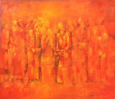 Painting titled "Red Sunday (85x90cm…" by Seyran, Original Artwork, Oil Mounted on Wood Stretcher frame