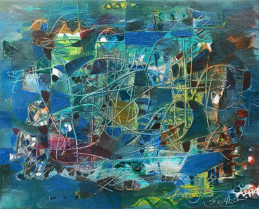 Painting titled "Under ocean (30x24c…" by Seyran, Original Artwork, Oil Mounted on Wood Stretcher frame