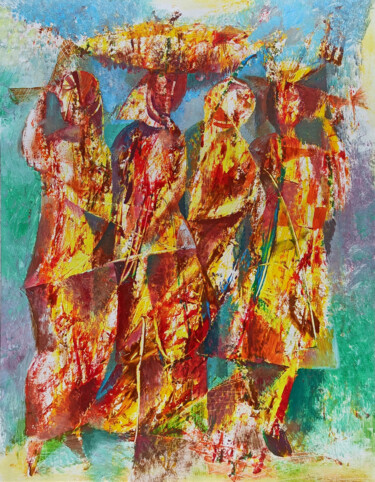 Painting titled "Women gathering gra…" by Seyran, Original Artwork, Oil