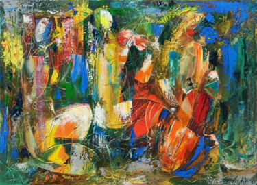 Painting titled "Melody in Color" by Seyran, Original Artwork, Oil Mounted on Wood Stretcher frame