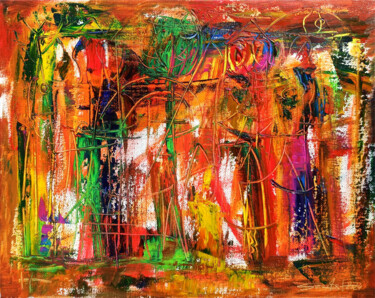 Painting titled "Festival of Hues" by Seyran, Original Artwork, Oil Mounted on Wood Stretcher frame