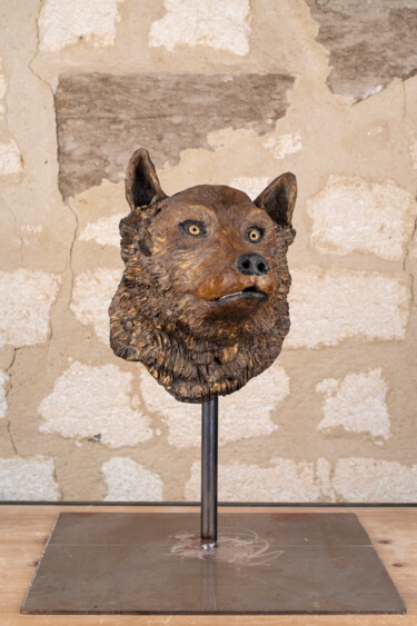 Скульптура под названием "Le loup aux yeux d'…" - Seys Sculpture, Подлинное произведение искусства, Терракота