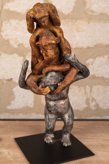 Rzeźba zatytułowany „Les 3 singes de la…” autorstwa Seys Sculpture, Oryginalna praca, Terakota