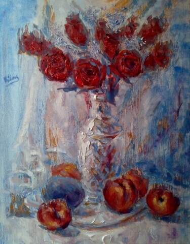 With Avocado and Nectarines Painting titled "With Avocado and Ne…" by Alex Klas, Original Art, Oil Mounted on Stretcher frame