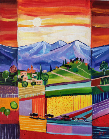 Картина под названием "Village #3" - Sona Petrosyan, Подлинное произведение искусства, Акрил