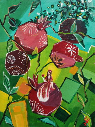 Картина под названием "Pomegranates" - Sona Petrosyan, Подлинное произведение искусства, Акрил Установлен на Деревянная рама…