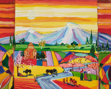 Картина под названием "Ararat #6" - Sona Petrosyan, Подлинное произведение искусства, Акрил Установлен на Деревянная рама дл…