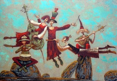 Painting titled "Flying Orchestra" by Sergey Shmelev, Original Artwork