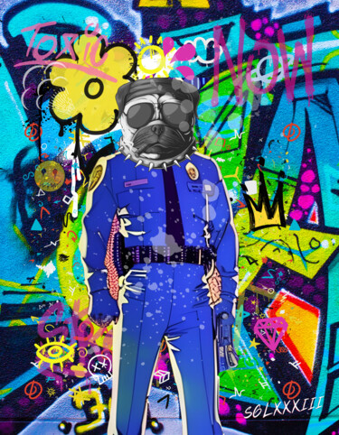 Arts numériques intitulée "Streetart dogcop" par Sglxxxiii, Œuvre d'art originale, Collage numérique