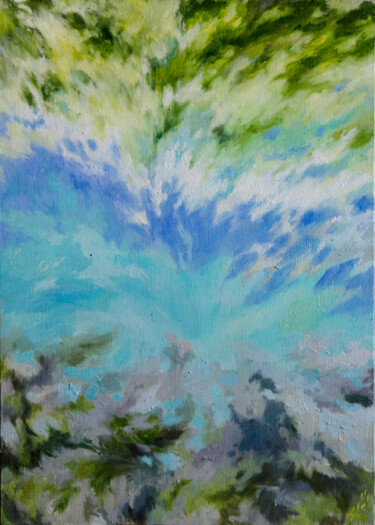 Painting titled "Blue lake" by Sha, Original Artwork, Oil
