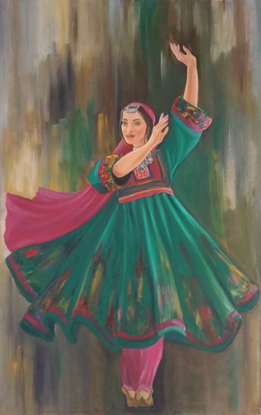 Painting titled "Afghan girl" by Shabo9s, Original Artwork, Oil