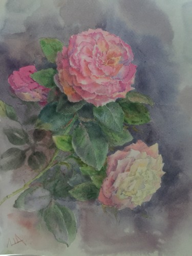 Картина под названием "Утренняя роза." - Лариса Шабунина, Подлинное произведение искусства, Акварель Установлен на картон