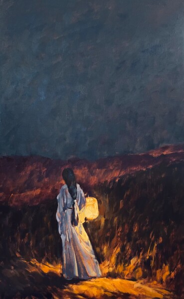 Peinture intitulée "Light in the night" par Alena Shaburdina, Œuvre d'art originale, Huile Monté sur Panneau de bois