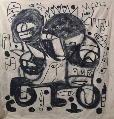 Painting titled "The three friends" by Shadi Tuafra, Original Artwork, Charcoal