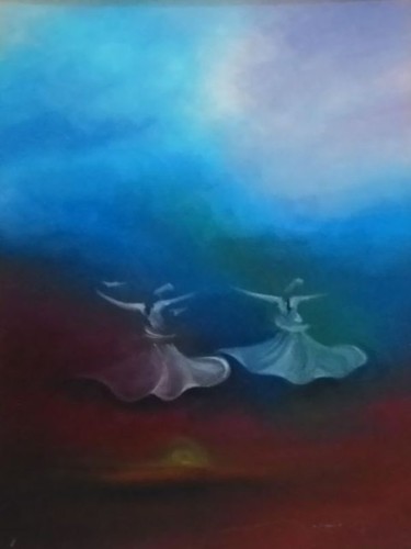 Peinture intitulée "Whirling Dervishes12" par Shafique Farooqi, Œuvre d'art originale, Huile