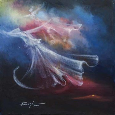 Painting titled "Whirling Dervishes14" by Shafique Farooqi, Original Artwork, Oil