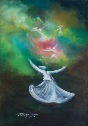 Malerei mit dem Titel "Whirling Dervishes15" von Shafique Farooqi, Original-Kunstwerk, Öl