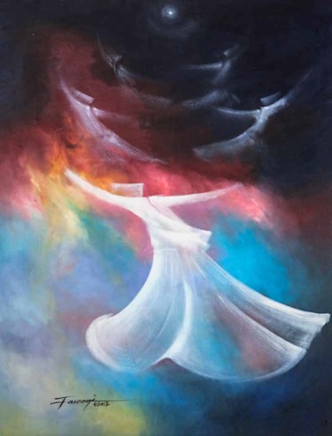 Peinture intitulée "Whirling Dervishes25" par Shafique Farooqi, Œuvre d'art originale, Huile