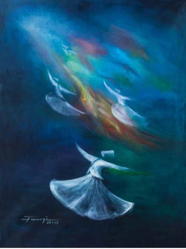 Картина под названием "Whirling Dervishes26" - Shafique Farooqi, Подлинное произведение искусства, Масло