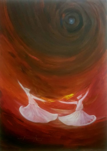 Whirling Dervishes29 Painting titled "Whirling Dervishes29" by Shafique Farooqi, Original Art, Oil