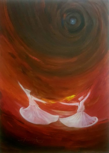 Malerei mit dem Titel "Whirling Dervishes29" von Shafique Farooqi, Original-Kunstwerk, Öl