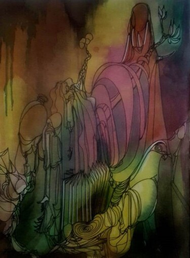 Pittura intitolato "Massager of love" da Shafique Farooqi, Opera d'arte originale, Acquarello