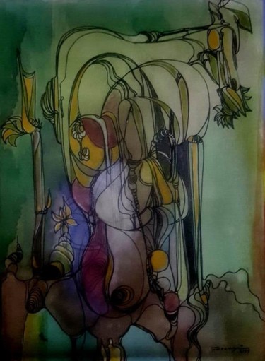 Pintura titulada "Journey of Line8" por Shafique Farooqi, Obra de arte original, Acuarela