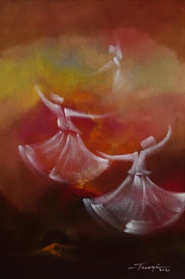 Malerei mit dem Titel "Whirling Dervishes…" von Shafique Farooqi, Original-Kunstwerk, Öl