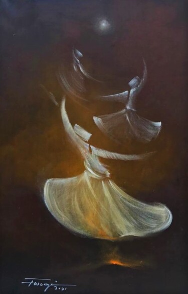 Pintura intitulada "Whirling Dervishes…" por Shafique Farooqi, Obras de arte originais, Óleo