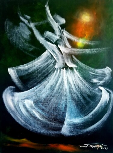 Painting titled "Whirling Dervishes." by Shafique Farooqi, Original Artwork, Oil