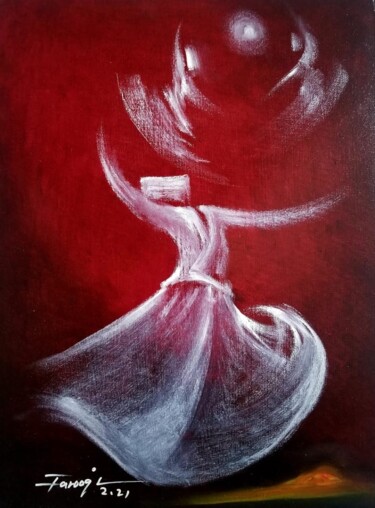 Pittura intitolato "Whirling Dervishes.1" da Shafique Farooqi, Opera d'arte originale, Olio