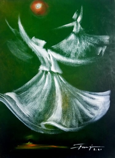 Peinture intitulée "Whirling Dervishes.3" par Shafique Farooqi, Œuvre d'art originale, Huile