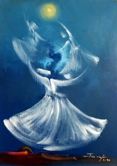 Peinture intitulée "Whirling Dervishes.4" par Shafique Farooqi, Œuvre d'art originale, Huile