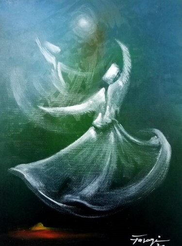 Картина под названием "Whirling Dervishes.6" - Shafique Farooqi, Подлинное произведение искусства, Масло