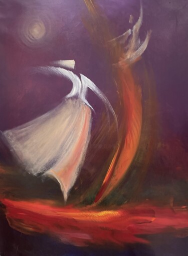 Pintura intitulada "Whirling Dervishes…" por Shafique Farooqi, Obras de arte originais, Óleo