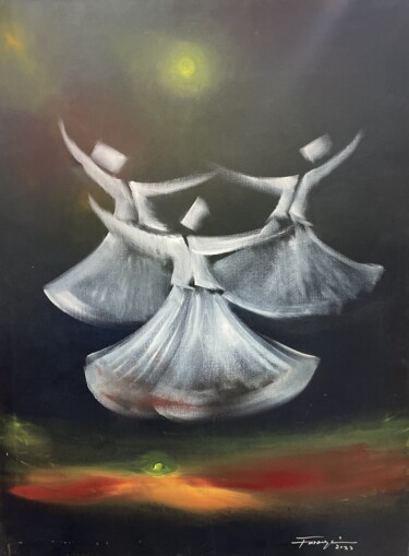 Ζωγραφική με τίτλο "Whirling Dervishes…" από Shafique Farooqi, Αυθεντικά έργα τέχνης, Λάδι
