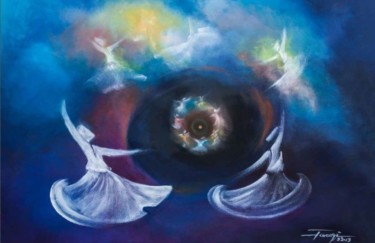 Schilderij getiteld "Whirling Dervishes…" door Shafique Farooqi, Origineel Kunstwerk, Olie