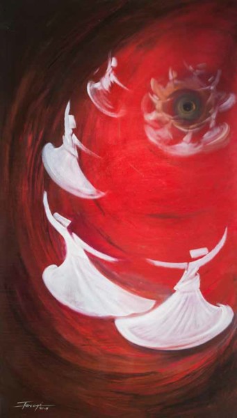 Schilderij getiteld "Whirling Dervishes…" door Shafique Farooqi, Origineel Kunstwerk, Olie