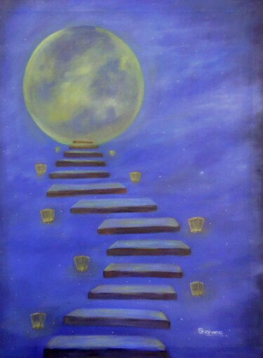 Painting titled "A Trip to the Moon" by Shaheera Sandhu, Original Artwork, Oil