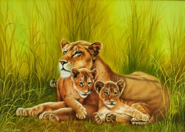 Peinture intitulée "Lions" par Shahen Aleksandryan, Œuvre d'art originale, Huile