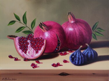 Painting titled "Pomegranate" by Shahen Aleksandryan, Original Artwork, Oil Mounted on Wood Stretcher frame
