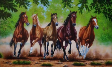 Painting titled "Horses#6" by Shahen Aleksandryan, Original Artwork, Oil