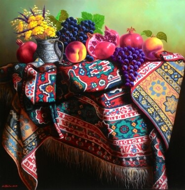Painting titled "Still life carpet 2" by Shahen Aleksandryan, Original Artwork, Oil