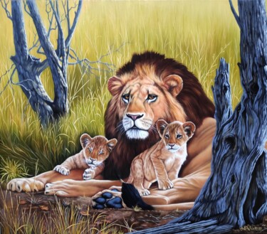 Painting titled "Lions#3" by Shahen Aleksandryan, Original Artwork, Oil
