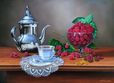 Peinture intitulée "Nature morte raspbe…" par Shahen Aleksandryan, Œuvre d'art originale, Huile